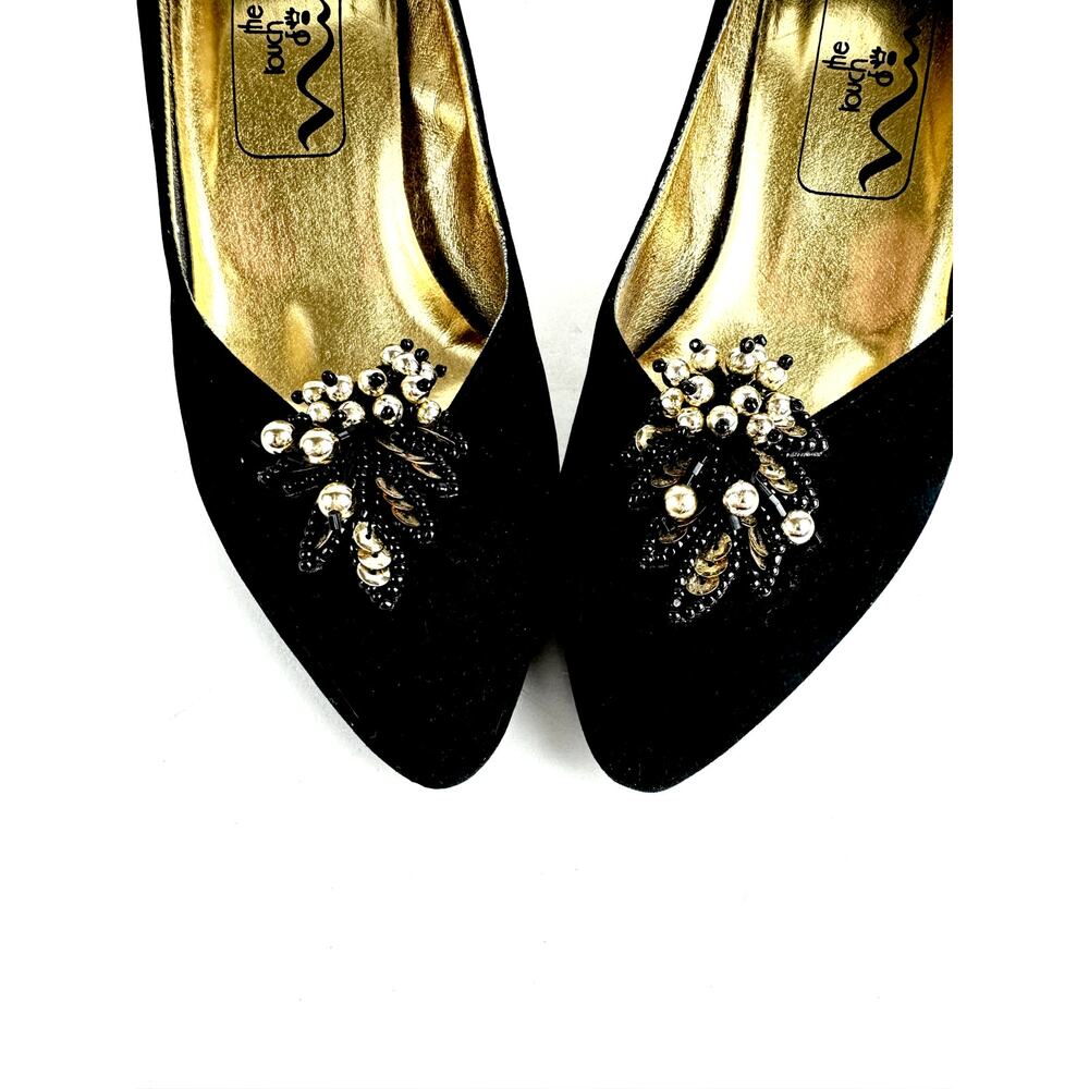 The Touch of Nina 90's Vintage Velvet Pumps with Beaded Toes High Heel